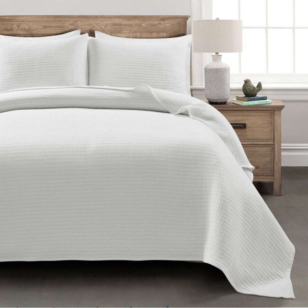 Lush Decor - 3pc Full/Queen Pickstitch Quilt/Coverlet White - L White